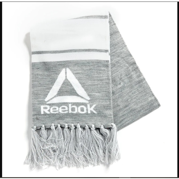 Reebok Fringed Scarf Logo Gray White Soccer One Size Men's Women's New - Picture 1 of 12